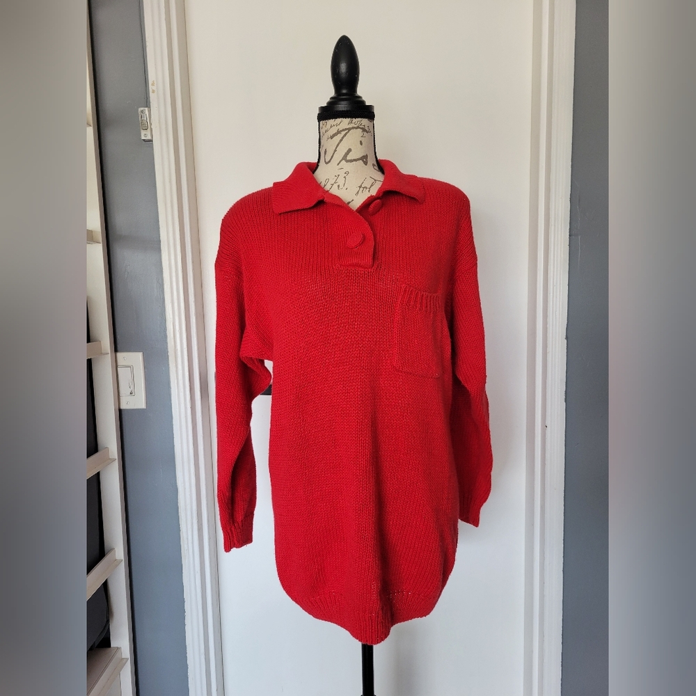 Vintage 80's Huntington Ridge Red Collared‎ Pullover Sweater Size Large